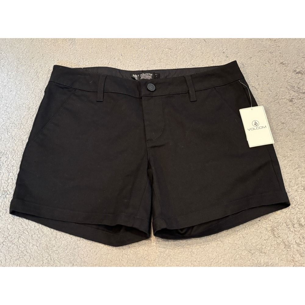 Volcom Chickie Midi Shorts Black Size 1 B0911701 Cotton Blend Mid Rise Casual